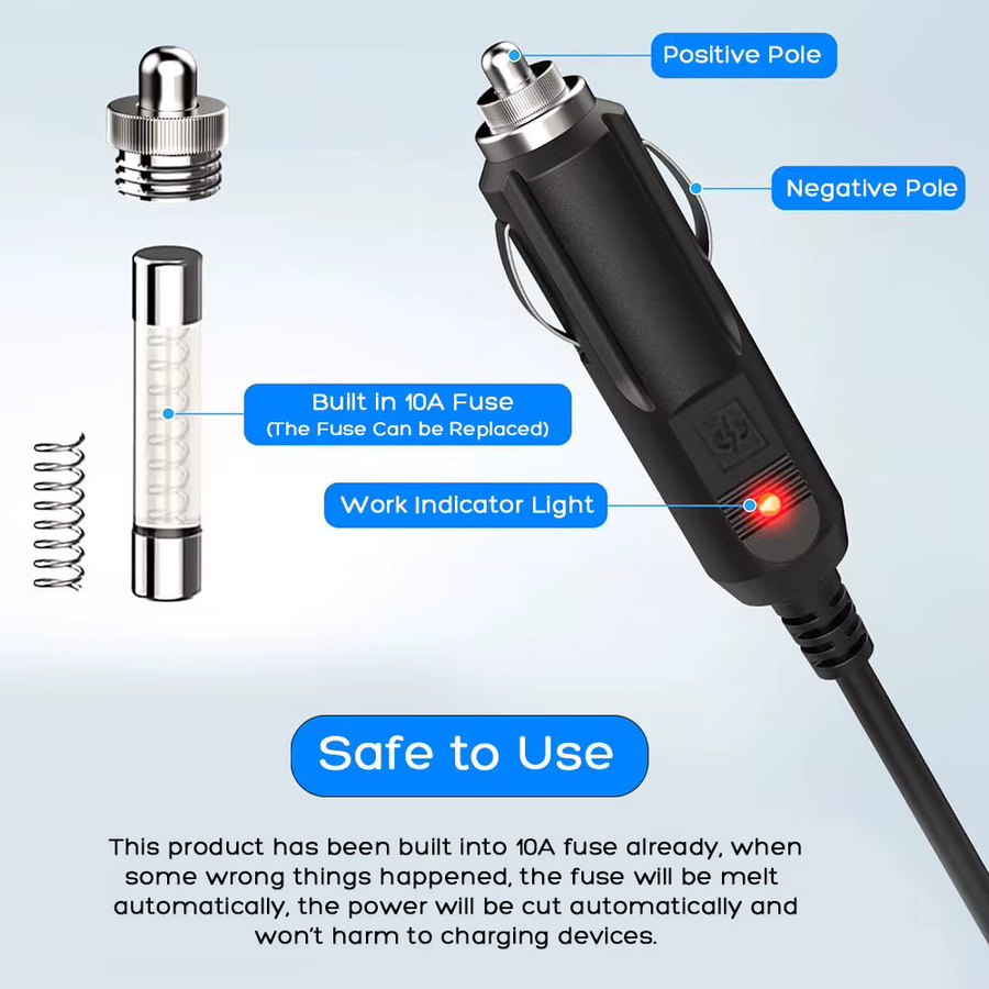 April Ample DC5521 DC7909 auf 12 V 24 V Zigarettenanzünderkabel für tragbare Kraftwerke, Schwarz, Länge: 1,5 m - Bild 3