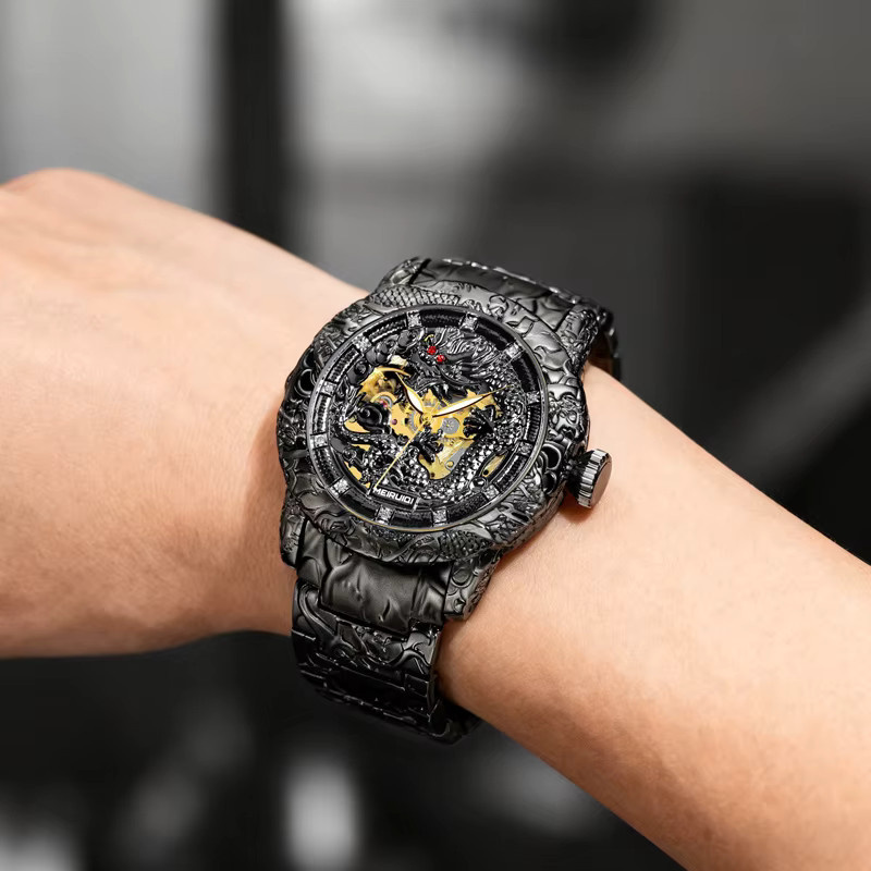 MEIRUIQI Armbanduhr Automatik, Edelstahl, Schwarz, Herren - Bild 5