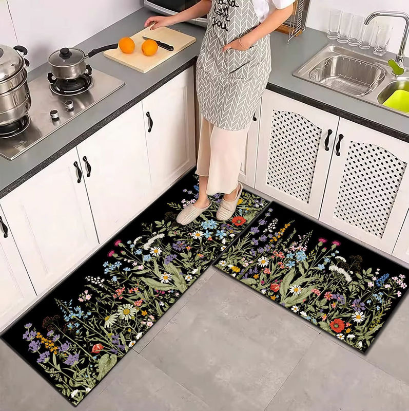 VIKAMA Küchenbodenmatte mit Blumenmuster in Mehrfarbig, rutschfester und waschbarer Küchenläufer im Vintage-Design - Bild 2