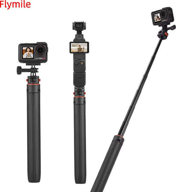 Flymile Ausziehbarer Selfie-Stick und Stativ für DJI Action 5 Pro und Pocket 3/4 in Schwarz - Bild 1