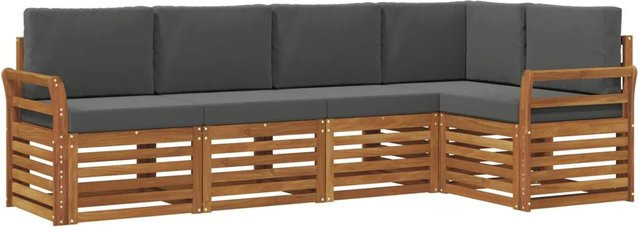 vidaXL Sofagarnitur 5-teilig aus Massivholz Akazie in Natur und Anthrazit mit L-Form und Polsterkissen - Bild 1