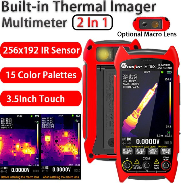 TOOLTOP ET15S Industrielles Wärmebildkamera-Multimeter mit 256 x 192 Auflösung und 19999 Zählungen in Rot für die PCB-Board- und elektrische Systeminspektion - Bild 1
