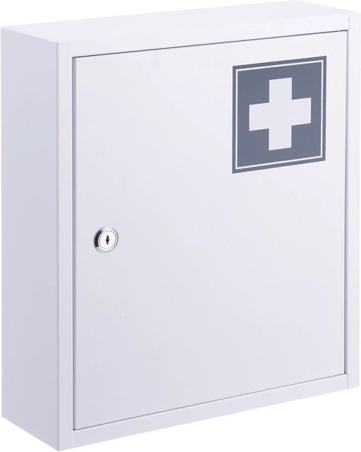 Relaxdays Medizinschrank aus Eisen in Grau, abschließbar, Wandmontage, B/H/T: 36 x 31,5 x 10 cm - Bild 1