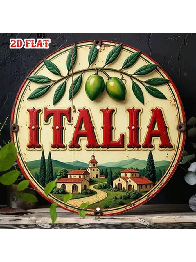 CIFBUY Vintage Metall-Blechschild Italienische Villa Olivenküche Wandkunst Rustikale Retro-Dekoration, B/H: 20,32 x 20,32 cm, Mehrfarbig - Bild 3