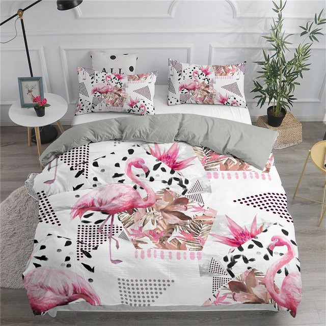 Bettwäsche Set mit 3D Flamingo Aufdruck in Rosa von Your Warm Home, bestehend aus 1x Bettbezug und 1x Kissenbezug aus Polyester, B/H: 135 x 200 cm - Bild 1