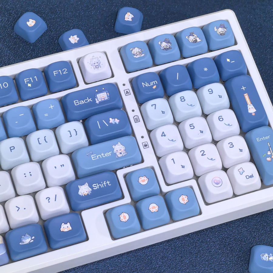 MAIMOOO Genshin Impact Fufu Tastenkappen Blau Niedliche Moa PBT DIY Keycaps für MX Switches 137 Tasten - Bild 4
