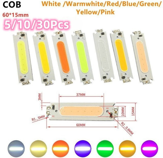 SAGE LU MEI COB LED Streifen Licht DC 12V 2W Bar Lichtchip 60 x 15 mm in Weiß, Rot, Grün, Blau, Rosa oder Lila - Bild 1