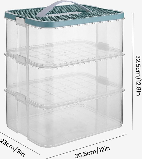 HGTUGO 3-Schichtige Bausteine-Aufbewahrungsbox mit Deckel, Transparente Stapelbare Spielzeugorganisationsbox aus Kunststoff, Beige, Höhe: 32,5 cm, Breite: 30,5 cm - Bild 1