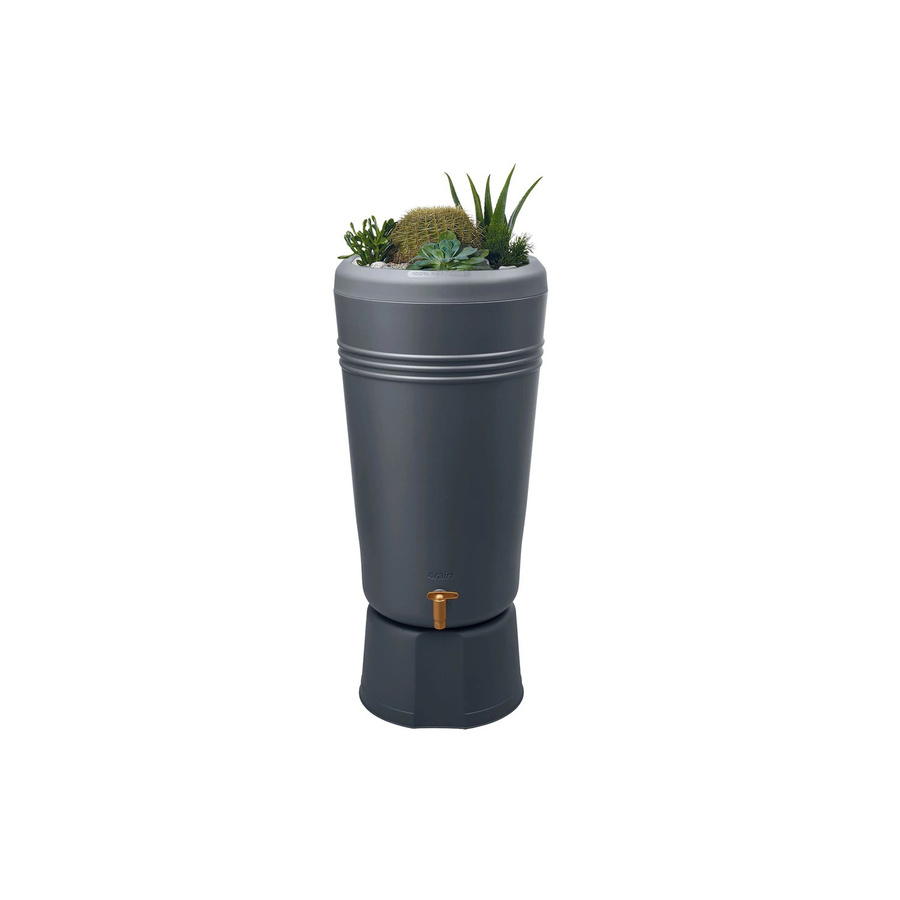 4rain AZURA 2in1 Regenspeicher mit Pflanzschale und Auslaufhahn in Messingoptik, Graphite Grey, 120 Liter - Bild 2