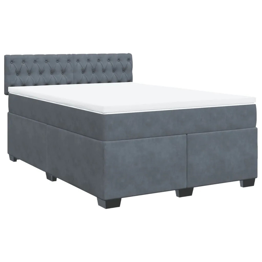 vidaXL Boxspringbett mit Matratze in Dunkelgrau aus Samt, Hybridbett mit Taschenfederkern, B/T/H: 140 x 200 cm - Bild 2