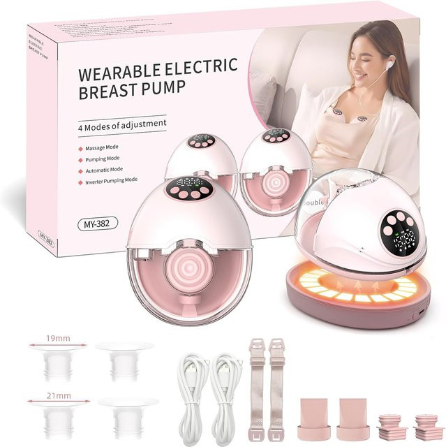 Tragbare elektrische Muttermilchpumpe in Pink mit UV-Sterilisation und beheizter Basis, BPA-frei und wiederaufladbar - Bild 1