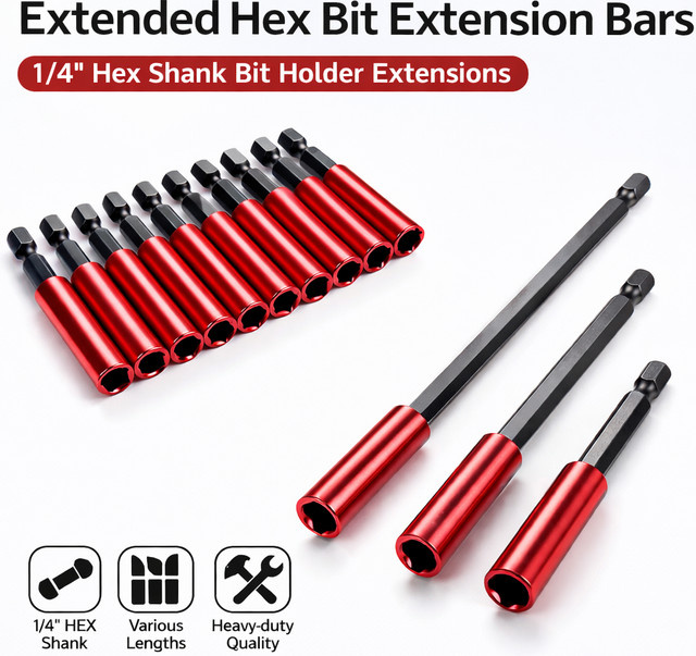 LIQU Magnetischer 1/4-Zoll Sechskant Bithalter-Verlängerung mit Schnellwechsel-Funktion, Farbe: Rot, Länge: 60 mm - Bild 1