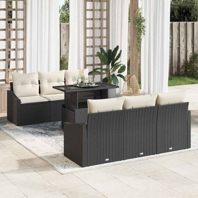Vidaxl Garten-Sofa-Set aus Poly-Rattan mit integriertem Speicher und Glastisch in Schwarz, 7-teilig - Bild 1