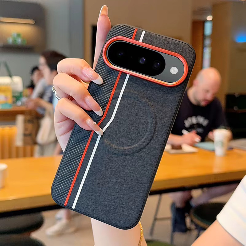 Magnetische matte Lederhülle für Google Pixel 10 Pro XL und Pixel 10 Pro in Grau mit Linsenschutz und kabelloser Ladefunktion - Bild 2