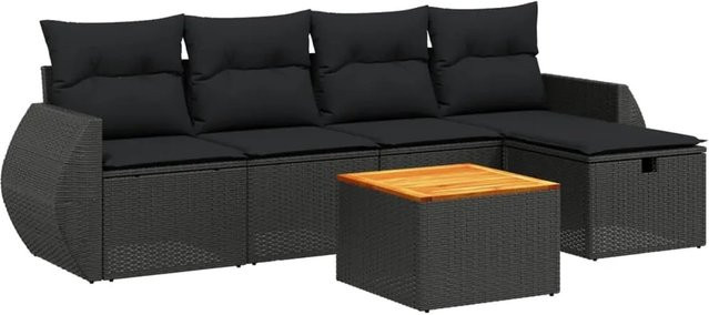 vidaXL 6-teilige Garten-Sofagarnitur aus Poly-Rattan mit Kissen in Schwarz - Bild 1