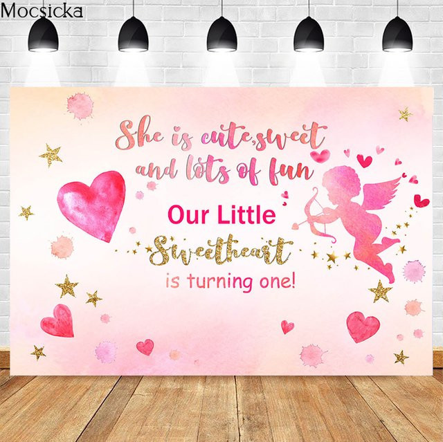 Mocsicka Valentinstag Fotohintergrund mit Amor-Dekoration in Pink, Romantisches Banner für Brautpartys und Fotografie - Bild 1