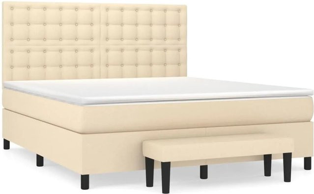 vidaXL Boxspringbett mit Matratze in Creme, Hybrid-Bett mit Taschenfederkern aus Stoff, B/T: 180 x 200 cm - Bild 1