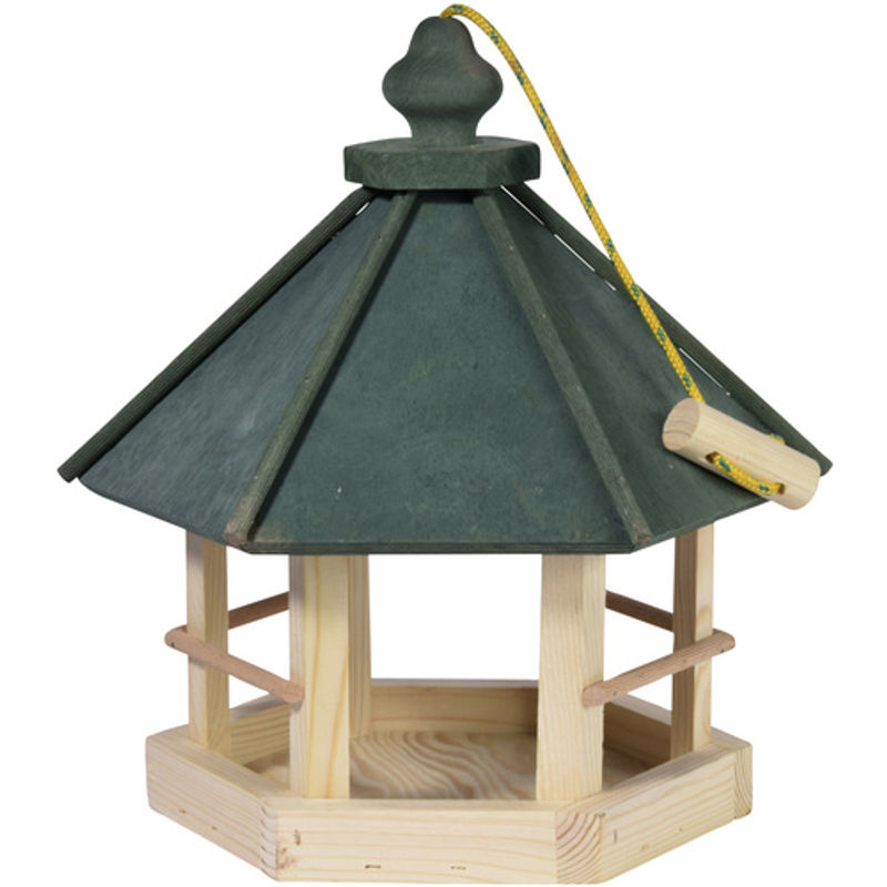 Klassisches 6-eckiges Vogelhaus aus Kiefernholz zum Aufhängen mit Kordel, Grün - Bild 2