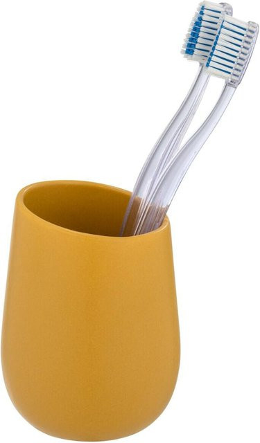 WENKO Zahnputzbecher Badi aus Keramik in Gelb, B/T/H: 8,0 x 8,0 x 11,0 cm - Bild 1