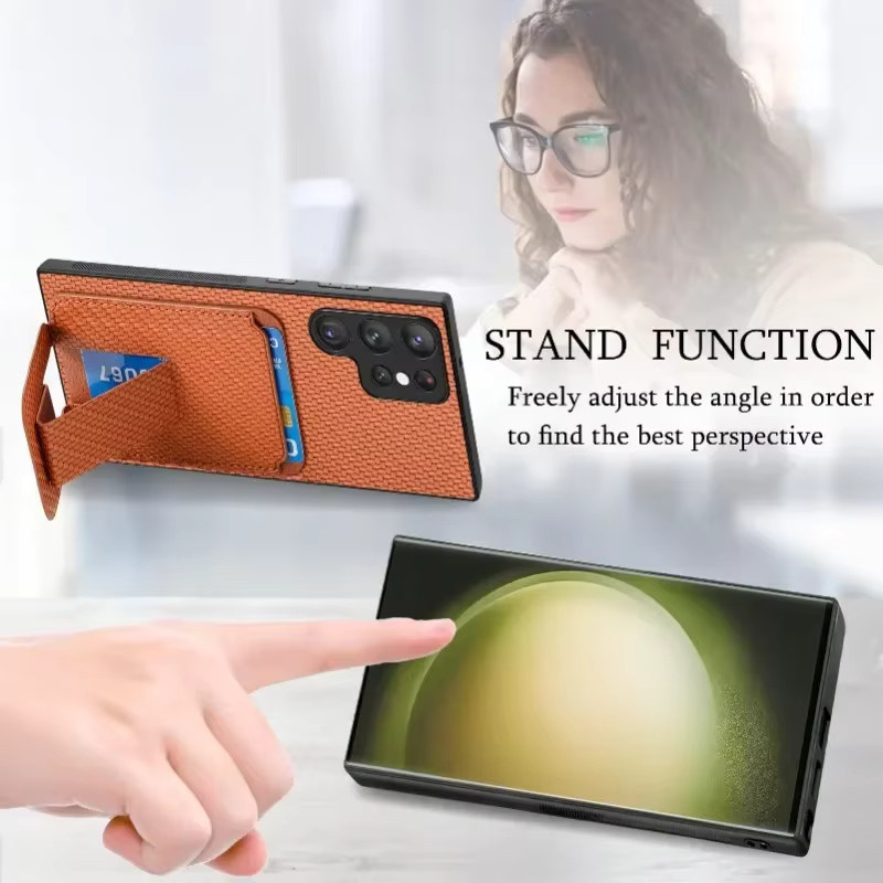 Kohlefaser Handyhülle mit Kartenhalter für Samsung Galaxy S23 FE S22 S24 Ultra Plus A15 A25 A24 A35 A05 A05s in Blau - Bild 2