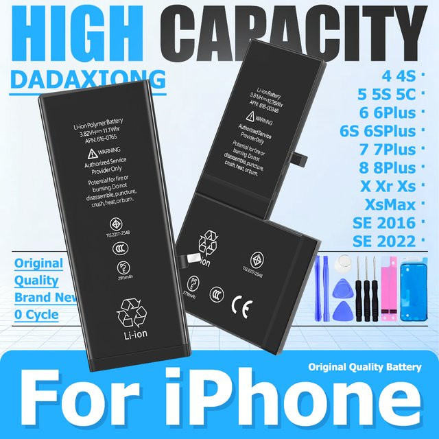 Da Da Xiong Zero-Cycle Ersatzakku in Schwarz für iPhone 4 4S 5 5S 5C 6 6S 7 8 Plus X XS XR XS Max SE 1. Generation und SE 2. Generation - Bild 1