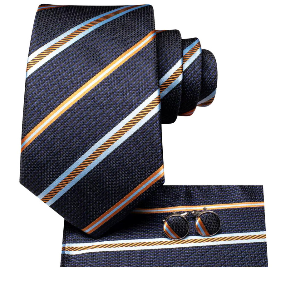 Hi-Tie Krawatte, Einstecktuch, Manschettenknöpfe, marineblau, Herren - Bild 3