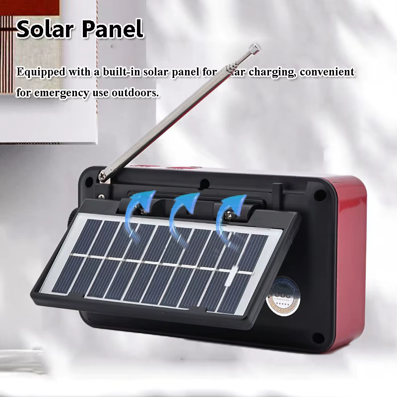 JINSERTA Tragbares Mini-Notfallradio in Rot mit LED-Anzeige, Solarpanel, Bluetooth-Lautsprecher und Recorder mit TF-Karte und USB-Anschluss - Bild 4