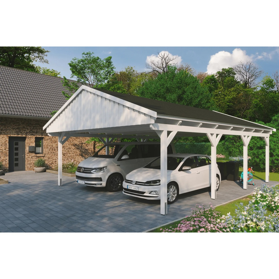 Skan Holz Carport Fichtelberg aus Fichte Leimholz in Weiß mit spitzer Dachform, Breite: 618 cm, Tiefe: 808 cm, Höhe: 362 cm - Bild 2
