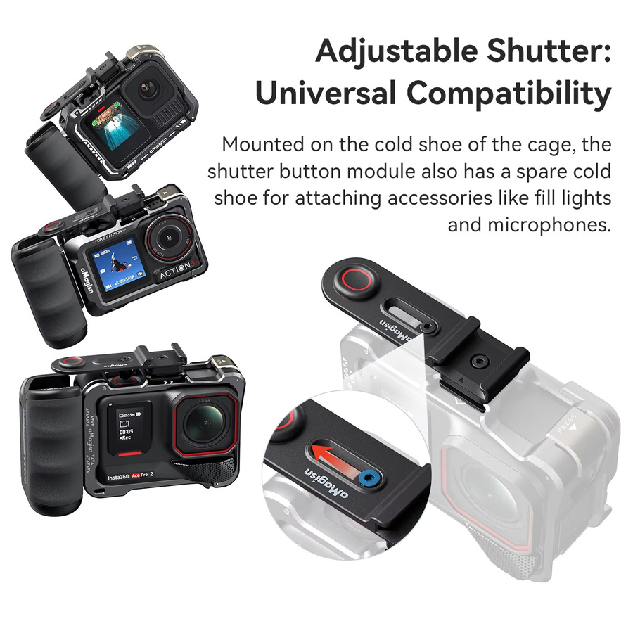 aMagisn Xplorer Grip Kit für Insta360 Ace, DJI Action und GoPro Serien – Ergonomischer Schnellspanngriff mit Auslöser in Schwarz - Bild 3
