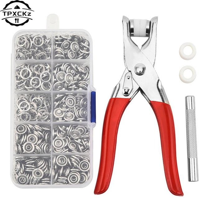 Metall-Druckknopf-Kit mit 50 Sätzen Befestigungselementen und Zangenwerkzeug in Silber für Kleidung und Taschen - Bild 1