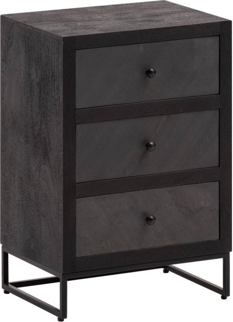 Wohnling Nachtkonsole modern in Schwarz aus Mango Massivholz und Eisen, B/H/T: 40 x 60 x 30 cm - Bild 1