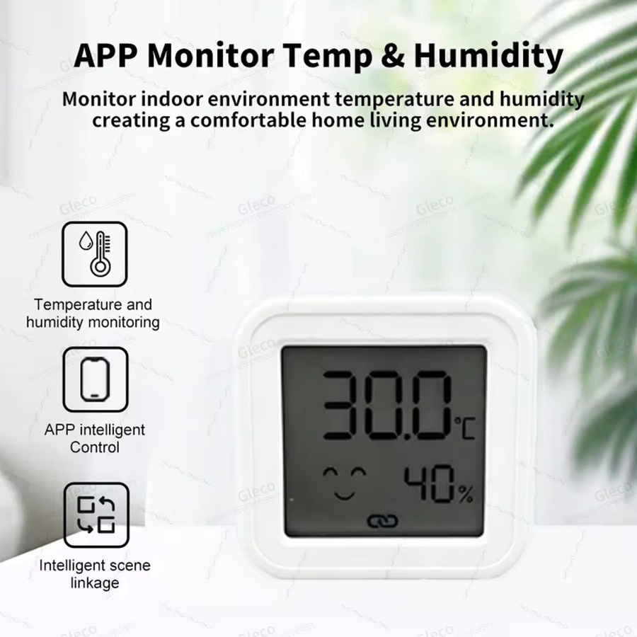 Gleco Zigbee 3.0 Temperatur- und Feuchtigkeitssensor mit LCD-Bildschirm als Hygrometer und Thermometer für Tuya, Z2M und Home Assistant Automatisierung in Weiß und Braun - Bild 2