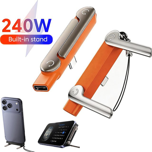 KADIXI USB-C Adapter Konverter für 240W Schnellladung, faltbarer Typ-C auf USB-C Stecker, Farbe: Orange - Bild 1