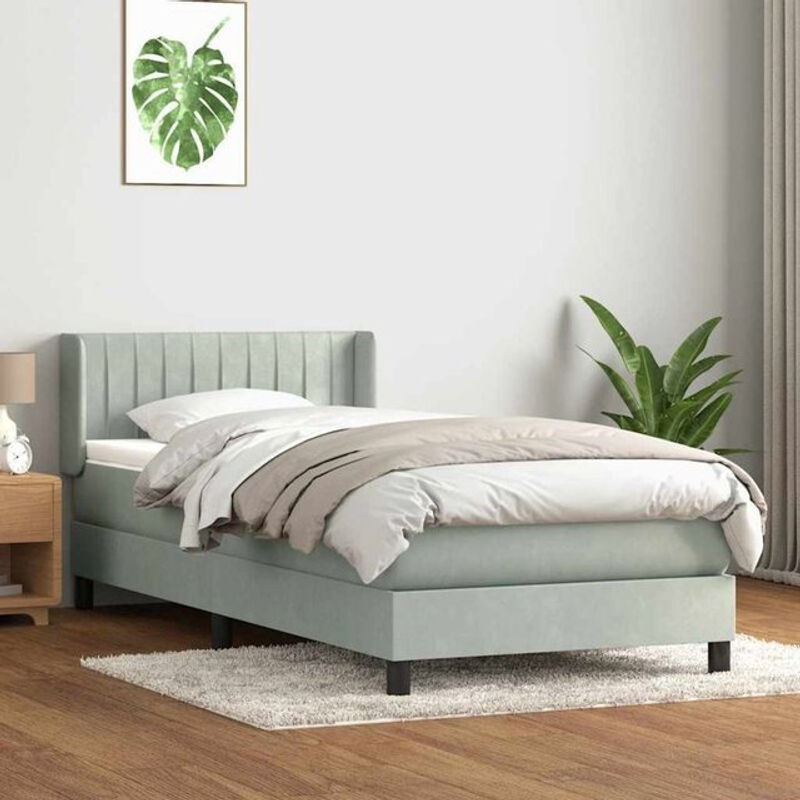 Vidaxl Boxspringbett mit Matratze in Grau aus Samt und Holzwerkstoff, B/T/H: 80 x 220 cm - Bild 1