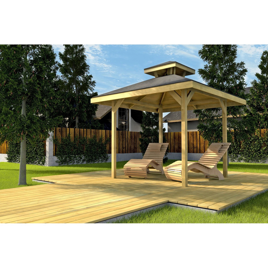 WEKA Gartenlaube 651 mit Dachaufsatz und Satteldach in Braun, B/T/H: 294 x 312 x 294 cm - Bild 2