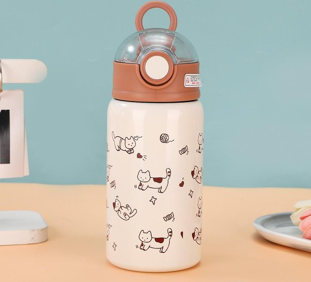 Yiran Furniture Edelstahl Vakuum Becher mit Cartoon Kätzchen Muster, 450ml - Bild 1