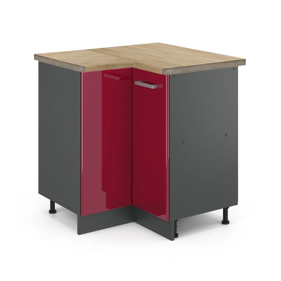 Vicco Eckunterschrank R-Line Küchenunterschrank in Bordeaux Hochglanz und Anthrazit mit Eiche Optik, B/T/H: 75,6 x 60,0 x 81,6 cm - Bild 2