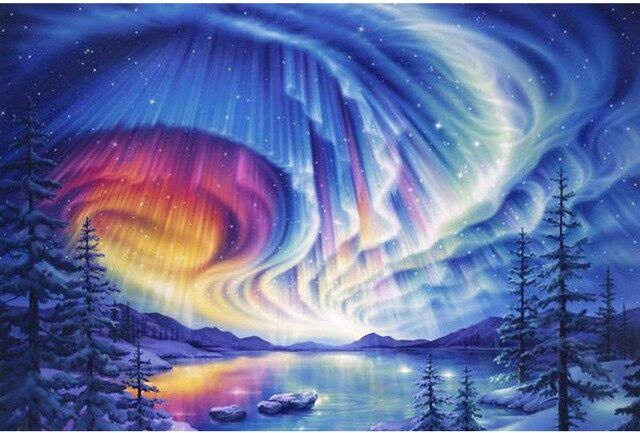 FIYO Nordlichter DIY 5D Diamant Malerei Sternenlandschaft mit bunten Harz Diamanten als Mosaik Stickerei zur Home Dekoration B: 30 cm, H: 20 cm - Bild 1