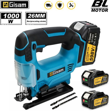 Gisam bürstenlose elektrische Stichsäge mit 26 mm Schnitttiefe und 3500 U/min, multifunktionales Elektrowerkzeug für Holzbearbeitung, kompatibel mit Makita 18 V-Akkus