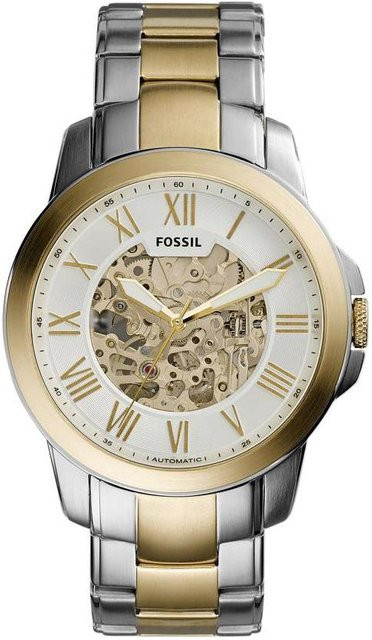Fossil Grant Armbanduhr Automatik, Edelstahl, Bicolor, Weißes Zifferblatt, 44 mm, Herren - Bild 1