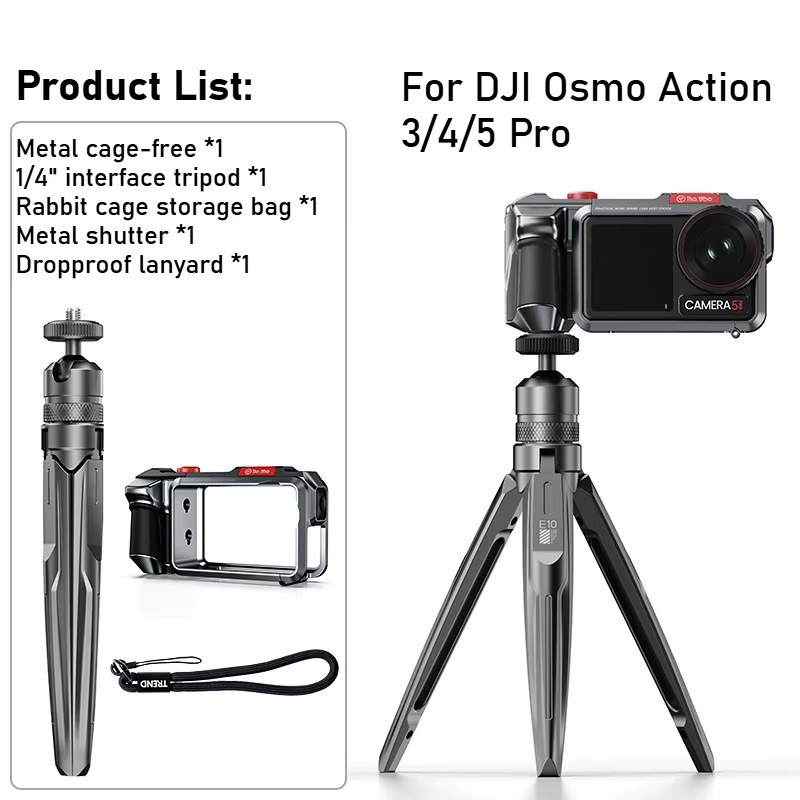 VBNM Aluminiumlegierungs-Käfigrahmen mit Griff für DJI Osmo Action 3, 4 und 5 Pro in Schwarz - Bild 2