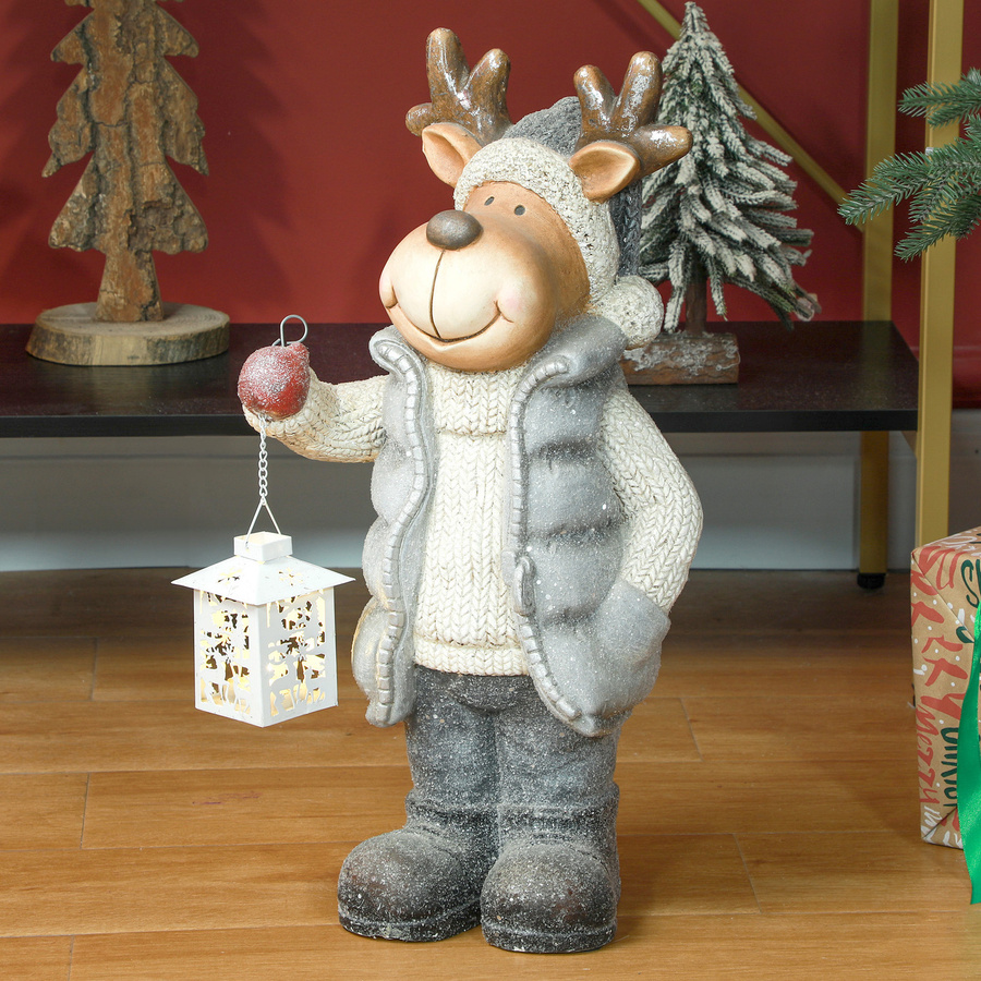 HOMCOM Weihnachtsdeko Figur Rentier mit Laterne und LED-Licht aus Metall, Höhe: 52 cm - Bild 2