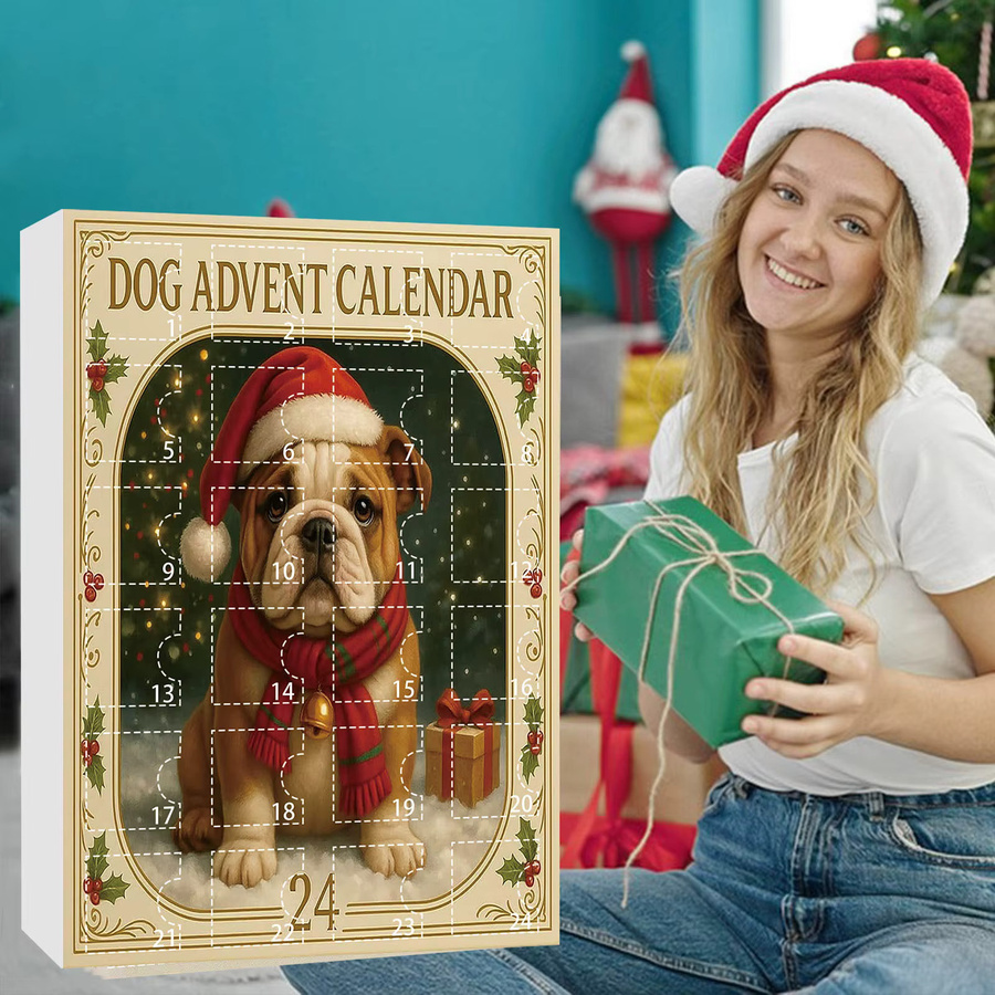APWIKOGER Adventskalender 2025 mit 24 Tagen, Lustige Französische Bulldogge Weihnachtsbaumdekoration aus Acryl, Buntes Hund Ornament für Kinder - Bild 2