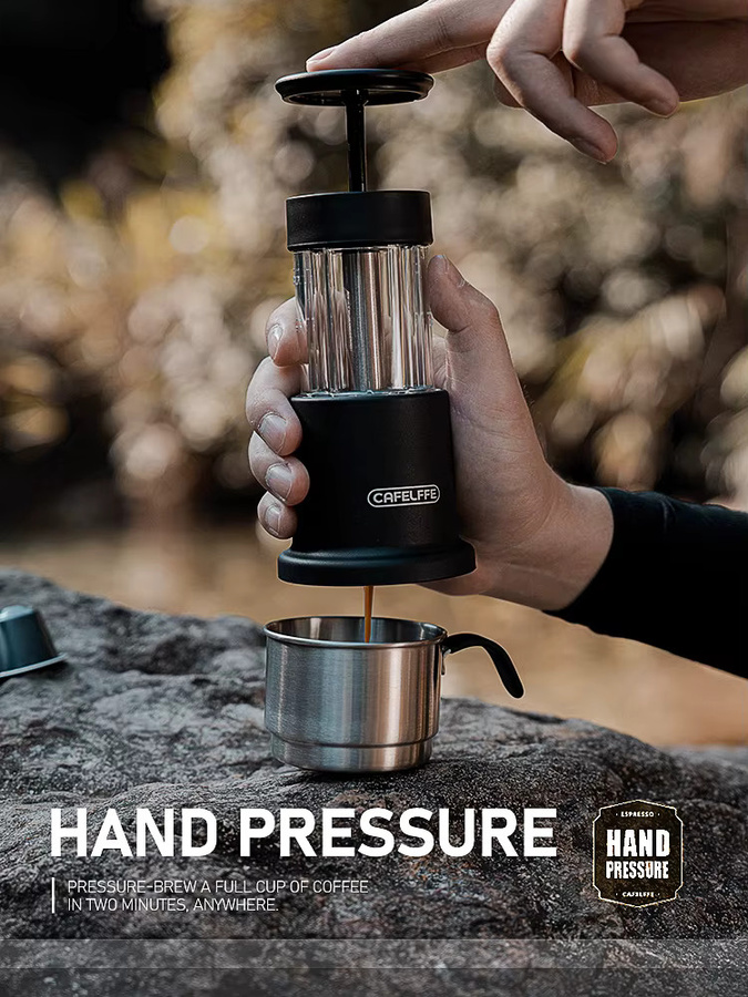 Cafelffe Manuelle Espressomaschine für NS-Kapseln und gemahlenes Kaffeepulver, Schwarz, Tragbare Kaffeemaschine für Heiß und Kalt, Ideal für Camping und Wandern - Bild 2