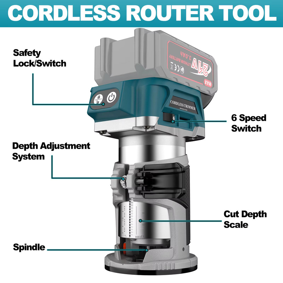 Makita Bürstenloser Elektrischer Trimmer für Holzbearbeitung, Fräsmaschine zum Gravieren und Schlitzen, kompatibel mit Makita 18V Akku - Bild 2