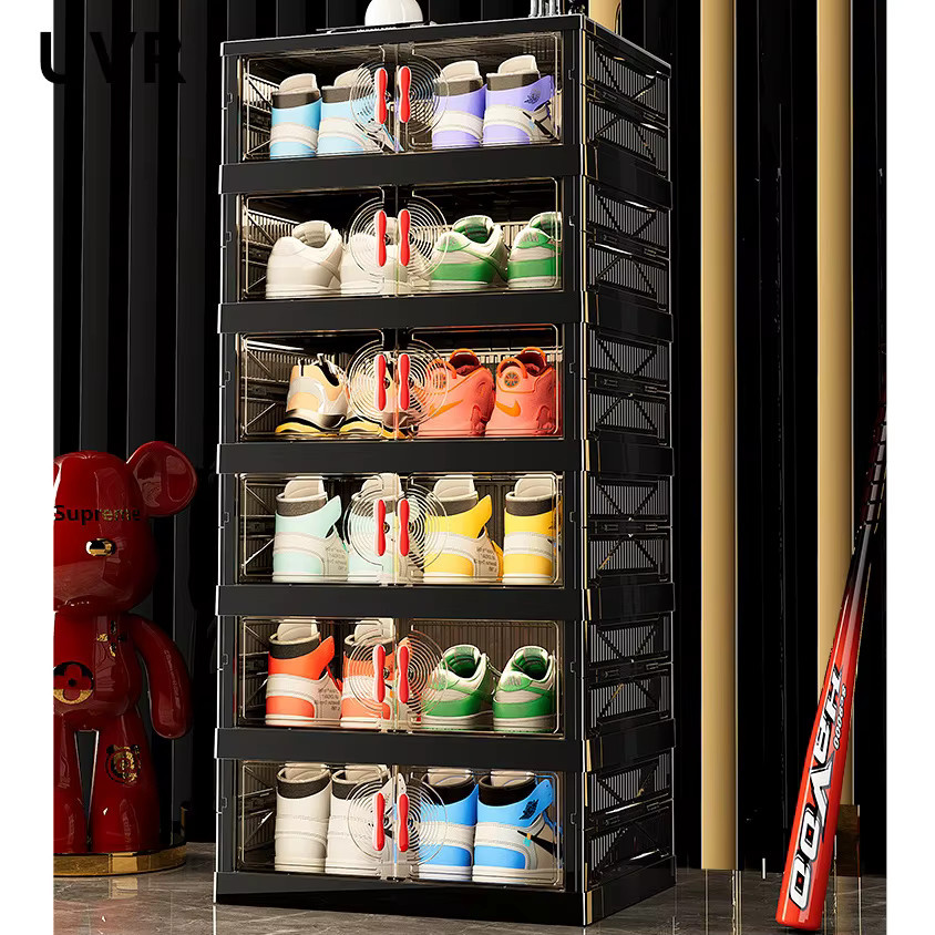 UVR Schuhregal Organizer aus Kunststoff in Schwarz, mehrschichtige Schuhaufbewahrungsbox für das Wohnzimmer - Bild 6