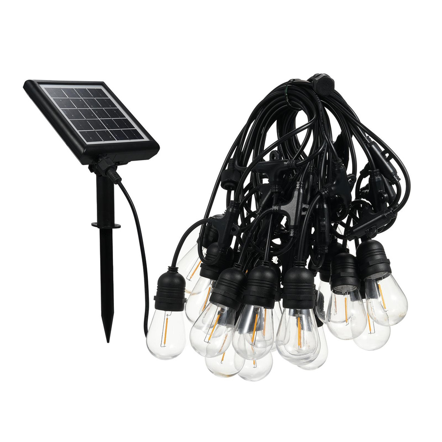 Solarbetriebene LED-Lichterkette von TOMTOP JMS mit 10 warmweißen Globe-Filament-Glühbirnen, wasserdicht für Garten, Terrasse und Veranda, Schwarz - Bild 2
