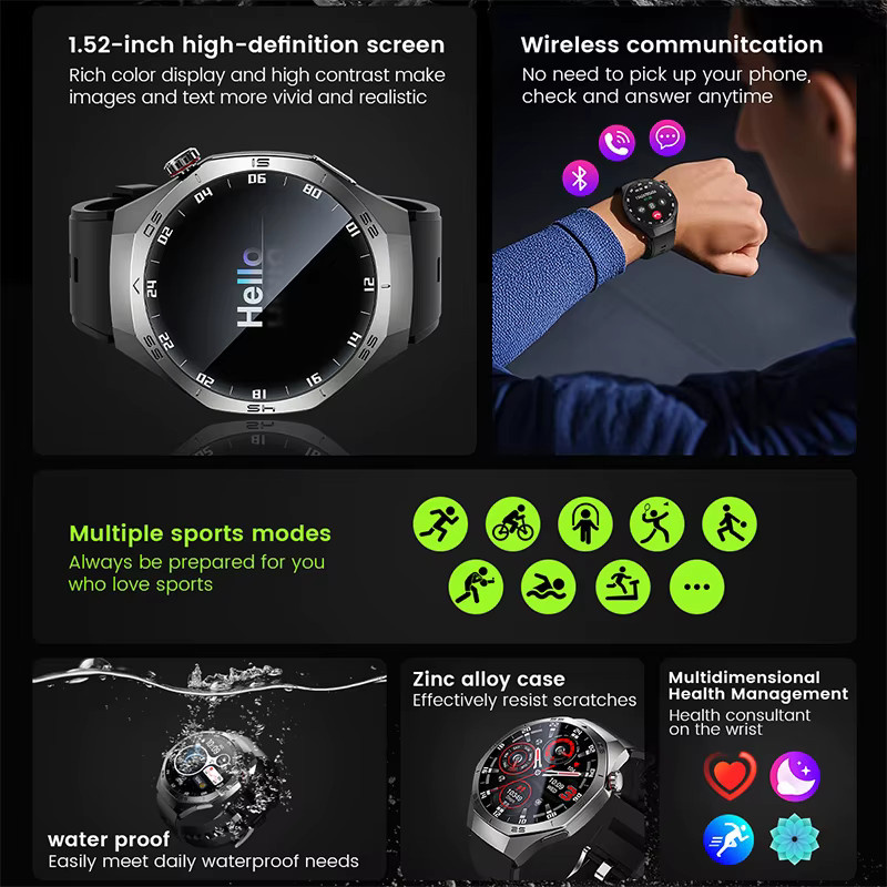 GUHUAVMI Smartwatch, GPS, Herren, Schwarz, 1,52 Zoll, Bluetooth - Bild 2