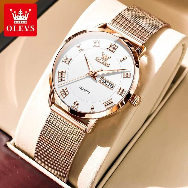 OLEVS Armbanduhr Quarz, Milanesisches Stahlarmband, weiß, Damen - Bild 1