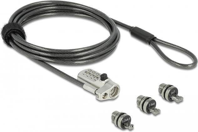 Navilock Notebook Sicherungskabel mit 3 Verriegelungsköpfen und Zahlenschloss für Kensington, Noble Wedge und Nano Slot in Schwarz und Silber (20677) - Bild 1